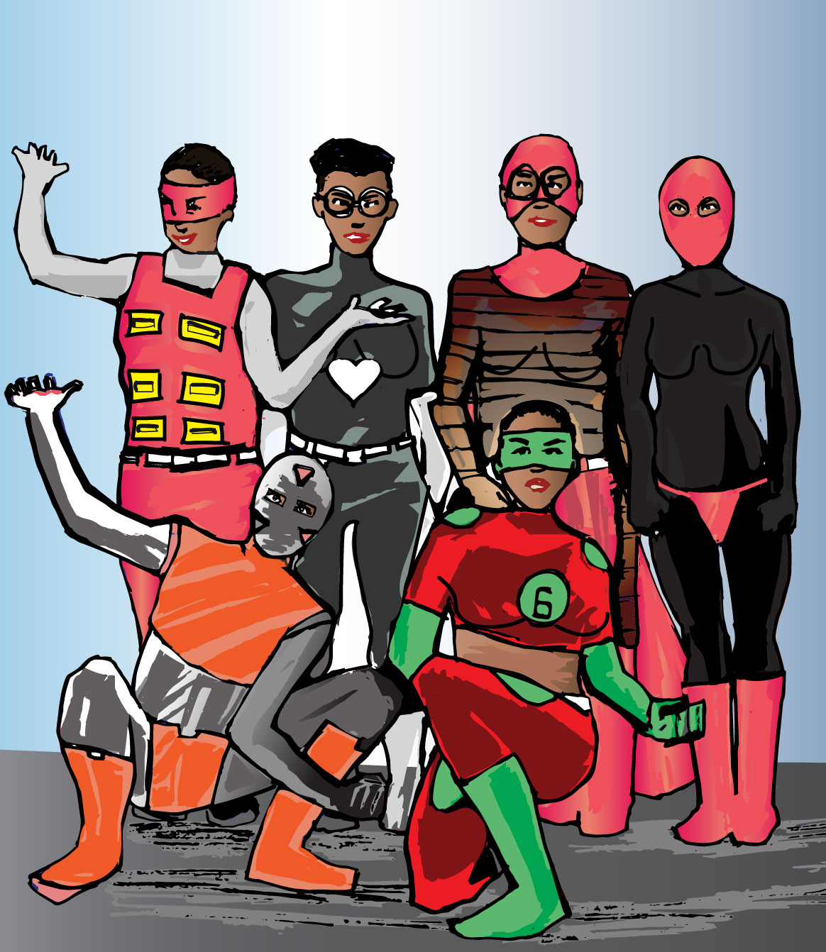 "PICTURE OF MEDICAL ROBOT DELTA PRIME, SPECIAL AGENT 6, SARGENT HEART FROM SUPREME TEAM, PALADIN, SPARROW, AND BOMBSHELL FROM PINKERTONS, BLACK FEMALE NEW SUPERHEROES FROM GIANT COMIX" 